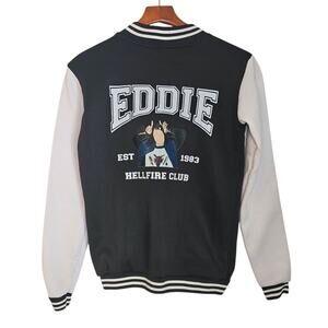 Black & White Varsity Bomber Jacket-Stranger Things/Eddie/Hellfire Club